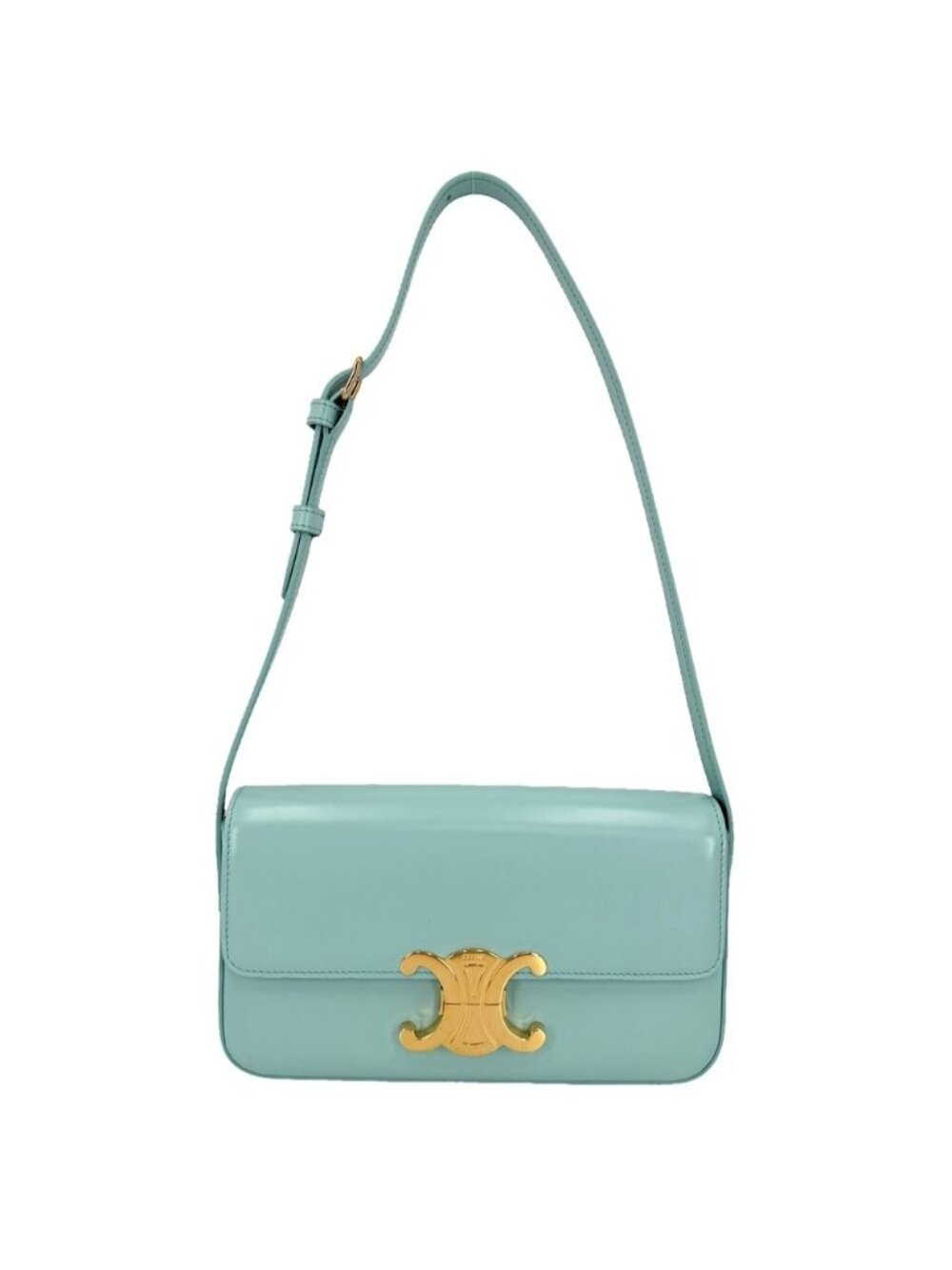 Celine Shoulder Bag Triomphe Claude Leather Light Blue Gold